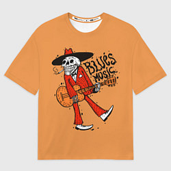 Футболка оверсайз женская Блюз музыка - скелет с гитарой, цвет: 3D-принт