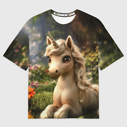 Женская футболка оверсайз Единорожка кофейного цвета