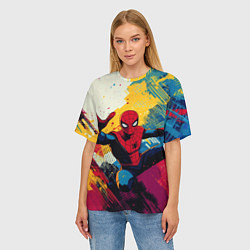 Футболка оверсайз женская Человек паук висит на паутине, цвет: 3D-принт — фото 2
