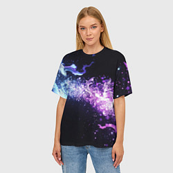 Футболка оверсайз женская Фиолетово-синяя абстрактная волна, цвет: 3D-принт — фото 2