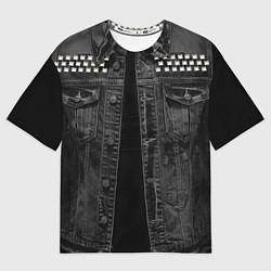 Женская футболка оверсайз Джинсовка с татуировкой дракона и самурая - имитац