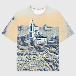 Женская футболка оверсайз Храм на фоне современного города