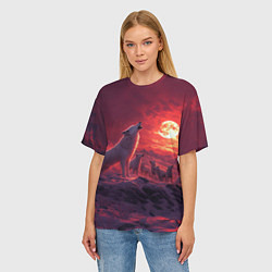 Футболка оверсайз женская Белый волк воет на луну, цвет: 3D-принт — фото 2