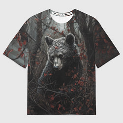 Женская футболка оверсайз Бурый мишка в дремучем лесу