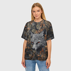 Футболка оверсайз женская Хищный серый лис, цвет: 3D-принт — фото 2