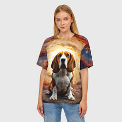 Футболка оверсайз женская Бассет-хаунд в космосе, цвет: 3D-принт — фото 2