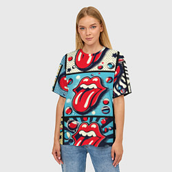Футболка оверсайз женская Rolling Stones logo - pop art, цвет: 3D-принт — фото 2