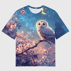 Женская футболка оверсайз Сова на фоне ночного неба