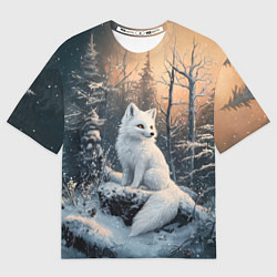 Футболка оверсайз женская Белый лисенок в зимнем лесу, цвет: 3D-принт