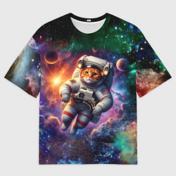 Футболка оверсайз женская Котик бравый космонавт - неон, цвет: 3D-принт