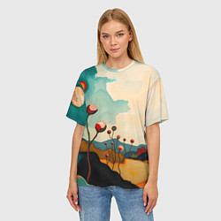 Футболка оверсайз женская Сюрреалистичный пейзаж с цветами, цвет: 3D-принт — фото 2