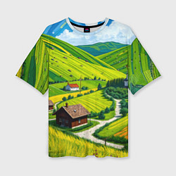 Футболка оверсайз женская Русская душа и поле, цвет: 3D-принт