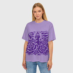 Футболка оверсайз женская Маяк с розами и корабли, цвет: 3D-принт — фото 2