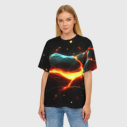 Футболка оверсайз женская Лава в черной текстуре, цвет: 3D-принт — фото 2