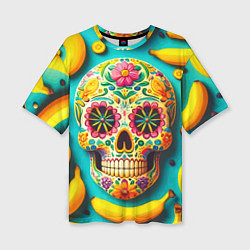 Футболка оверсайз женская Череп и бананы - летняя композиция, цвет: 3D-принт