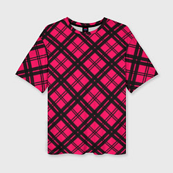 Футболка оверсайз женская Чёрно-розовый крупная клетка, цвет: 3D-принт
