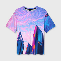 Футболка оверсайз женская Абстракция с небоскребами, цвет: 3D-принт