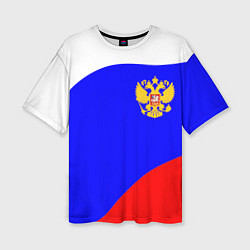 Футболка оверсайз женская Россия волна и герб, цвет: 3D-принт