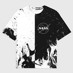 Женская футболка оверсайз Nasa черно белый огонь
