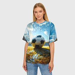 Футболка оверсайз женская Футбольный мяч на стадионе, цвет: 3D-принт — фото 2