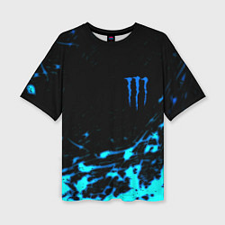 Футболка оверсайз женская Monster energy голубые краски, цвет: 3D-принт