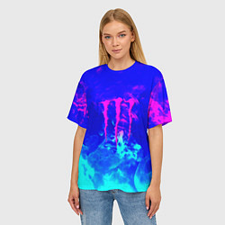 Футболка оверсайз женская Monster energy дым неоновый, цвет: 3D-принт — фото 2
