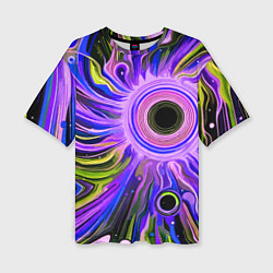Футболка оверсайз женская Абстрактный неоновый космос - чёрная дыра, цвет: 3D-принт