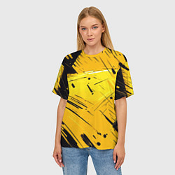 Футболка оверсайз женская Желтая краска на черном фоне, цвет: 3D-принт — фото 2