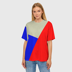 Футболка оверсайз женская Серо-сине-красный трёхцветный, цвет: 3D-принт — фото 2