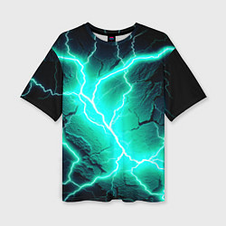Женская футболка оверсайз Color light blue black