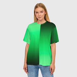Футболка оверсайз женская Чёрно-зелёный градиент пополам, цвет: 3D-принт — фото 2