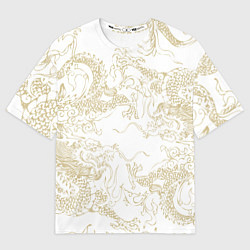 Футболка оверсайз женская Золотой дракон в виде узора на белом, цвет: 3D-принт