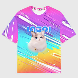 Футболка оверсайз женская Inzoi кошечка на радужном фоне, цвет: 3D-принт