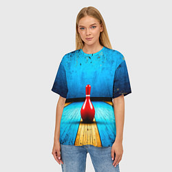 Футболка оверсайз женская Красная кегля на синем, цвет: 3D-принт — фото 2