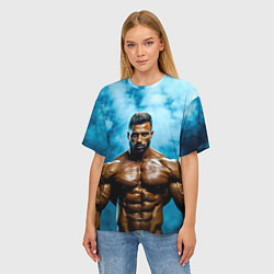 Футболка оверсайз женская Бодибилдер в синем дыму, цвет: 3D-принт — фото 2