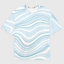 Футболка оверсайз женская Светлый бело-голубой волнистые полосы, цвет: 3D-принт
