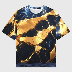 Футболка оверсайз женская Золотая текстура на синем, цвет: 3D-принт