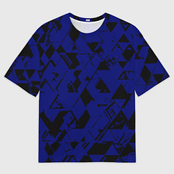 Женская футболка оверсайз Синий с чёрными деталями абстракция