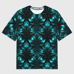 Женская футболка оверсайз Зеленые узоры из абстрактных листьев - блестящий п