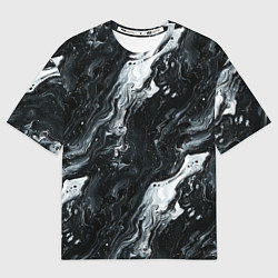 Женская футболка оверсайз Монохромный жидкий мрамор - абстрактный паттерн