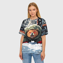 Футболка оверсайз женская Злой медведь с красными глазами, цвет: 3D-принт — фото 2