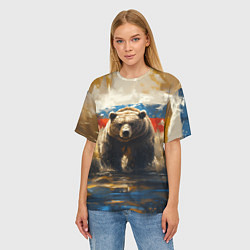 Футболка оверсайз женская Медведь и флаг РФ в поле, цвет: 3D-принт — фото 2