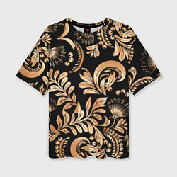Женская футболка оверсайз Русский этнический узор с позолотой
