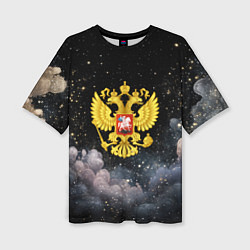 Футболка оверсайз женская Герб России на черном небе, цвет: 3D-принт