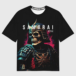 Женская футболка оверсайз Самурай с маской черепа