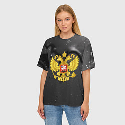 Футболка оверсайз женская Золотой герб России на черной текстуре, цвет: 3D-принт — фото 2