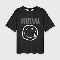 Футболка оверсайз женская Нирвана надпись смайлик, цвет: 3D-принт