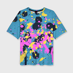 Футболка оверсайз женская Брызги краски розовой желтой и темно синей, цвет: 3D-принт