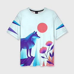 Футболка оверсайз женская Волк в долине охраняет цветок, цвет: 3D-принт