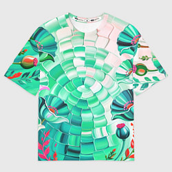 Футболка оверсайз женская Психоделика -зелёные цветы, цвет: 3D-принт
